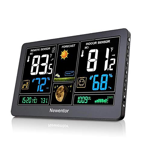 GGMM Weather Station, Wireless Digital Indoor Outdoor Thermometer Forecast with Alarm Clock, Color Large Display, Hygrometer Temperature and Humidity Monitor with Calendar and Adjustable Backlight
