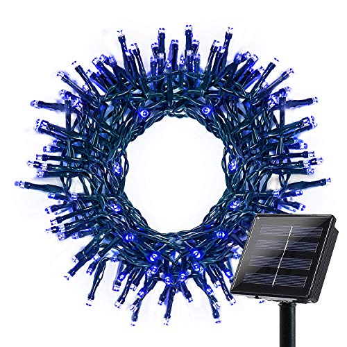 Solar Powered String Lights – Outdoor String Lights 72ft 200 LED String Lights Decorative String Lights with 8 Lighting Modes for Indoor Outdoor Wedding Party Home Garden Decoration, Waterproof, Blue
