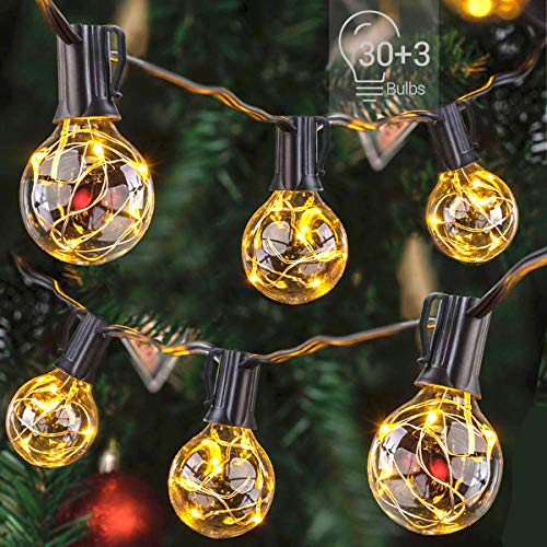Afirst Outdoor LED String Lights 38 Ft with 30+3 Bulbs Christmas Lights Waterproof Vintage Hanging Lights for Patio Porch Backyard Party Wedding-Black Cord