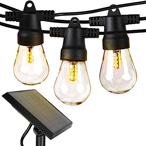 Brightech Ambience Pro – Waterproof LED Outdoor Solar String Lights – 1W Vintage Edison Bulbs – 48 Ft Heavy Duty Patio Lights Create Cafe Ambience On Your Porch – Soft White