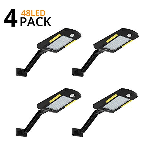 Solar Lights Outdoor, KUFUNG 48 Led Lamp, Wireless Waterproof Solar Flood Light, Security Motion Sensor Light Outdoor Luces Solares for Deck, Fence, Patio, Front Door, Gutter, Yard, Shed, Path(4 Pack)