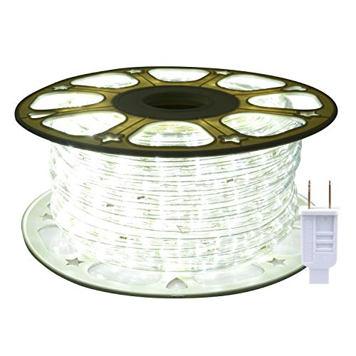 ollrieu 98.4ft/30m LED Rope Lights,Waterproof, Indoor/Outdoor Use,720 Units Daylight White 6000K LEDs,110V,UL Listed Power Plug-in,Connectable,Flexible,Decorative Lighting for Camping Room Patio