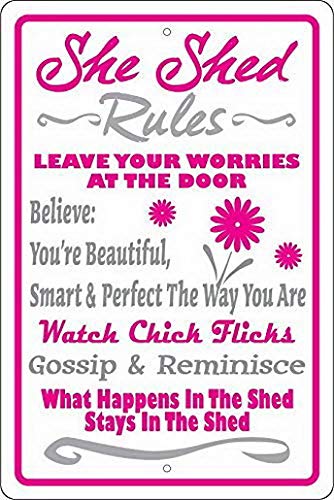 Weytff Metal Sign She Shed RulesSign Metal Sign Metal Wall Plaque Tin Sign 8 x 12