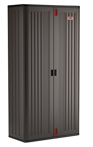Suncast Commercial Blow Molded Mega Tall Cabinet, Black Storage Shed, Outdoor Use, 4 Shelf