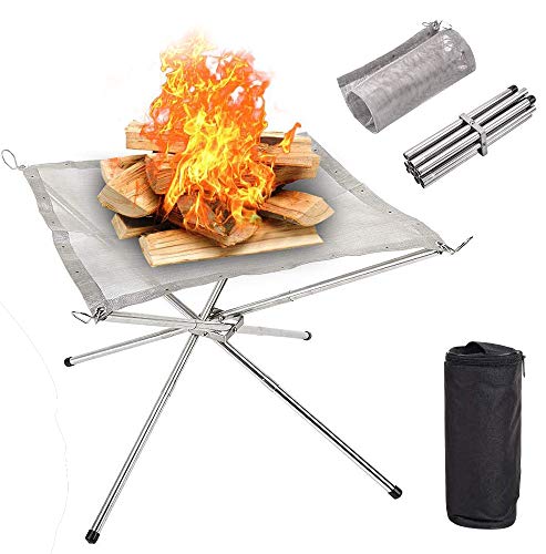 Elekin Portable Fire Pit Outdoor 16.5 Inch Camping Fire Pit Foldable, Collapsible Steel Mesh Fireplace with Carry Bag for Camping, Outdoor, Patio, Backyard and Garden