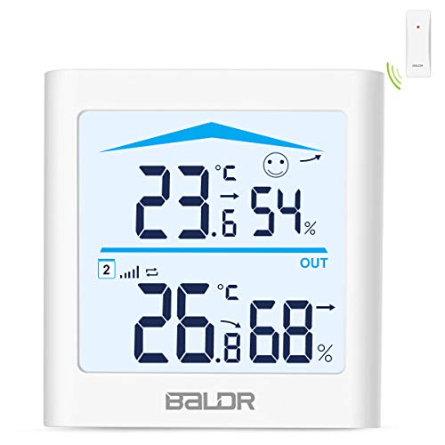 Zupora Indoor Outdoor Thermometer Wireless Digital Hygrometer, Temperature and Humidity Monitor with Remote Sensor, Backlight, Arrow Trends, Comfort Level, 80M/262ft Range, 3 Channels (White)