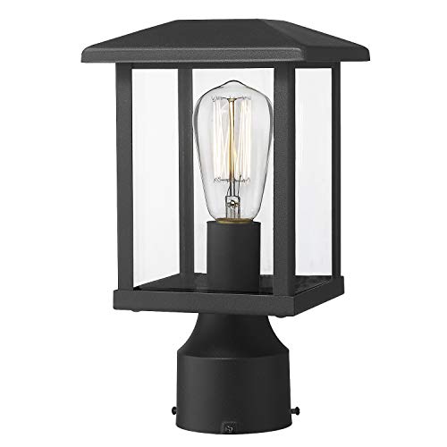 Emliviar Outdoor Post Light Fixtures, 1-Light Exterior Post Lantern in Black Finish with Clear Glass, 20064-P BK