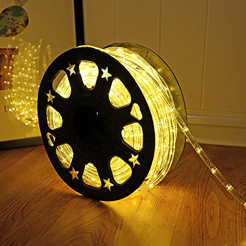 50ft 360 LED Waterproof Rope Lights,110V Connectable Indoor Outdoor Led Rope Lights for Deck, Patio, Pool, Camping, Bedroom Decor, Landscape Lighting and More (Warm White)