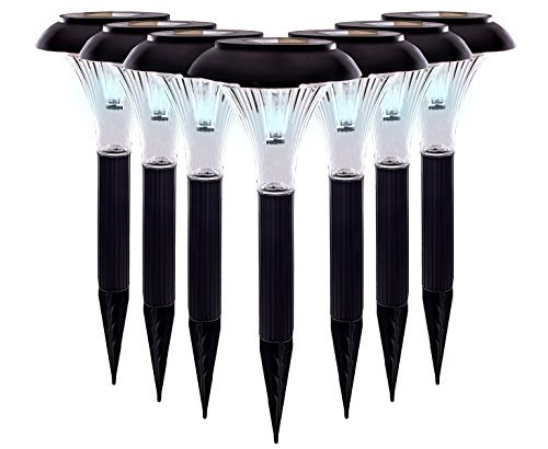 Qualitus Solar Powered LED Garden Stake Lights Perfect for Path, Patio, Deck, & Driveway featuring 2x lumen weatherproof construction energy saving long lasting no wires & easy install (8 pack)
