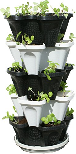 5 Tier Black & Grey Stackable Strawberry Garden – Vertical Gardening Planter Set