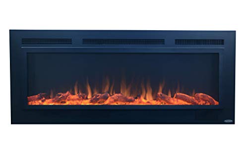 Touchstone 80013 – Sideline Steel Electric Fireplace – 50 Inch Wide – in Wall Recessed – 5 Flame Settings – Realistic 3 Color Flame – 1500/750 Watt Heater – (Matte Black) – Log & Crystal Options