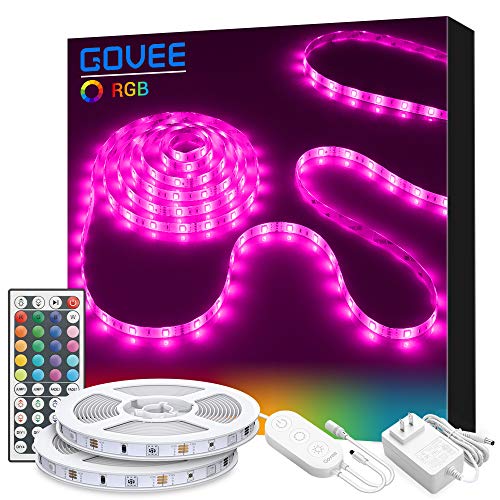 LED Strip Lights, Govee 32.8ft (2X5m) RGB Colored Rope Light Strip Kit with Remote and Control Box for Room, Ceiling, Bedroom, Cupboard Lighting with Bright 5050 LED, Strong 3M Adhesive Cutting Design