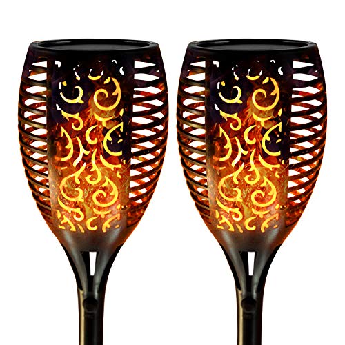 Tingyuan Solar Torch Lights Upgraded 96 LED 45″ Tiki Torches Outdoor Waterproof Flame Torch Lights for Landscape Decor（2 PACK）