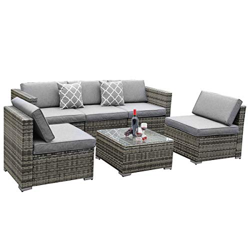 YITAHOME 6 Piece Outdoor Patio Furniture Sets, Garden Conversation Wicker Sofa Set, and Patio Sectional Furniture Sofa Set with Coffee Table and Cushion for Lawn, Backyard, and Poolside
