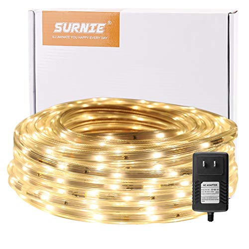 SURNIE Rope Lights Outdoor 50ft Flat Led Rope Lighting 3000K Warm White Waterproof Light Strip 12V Flexible Cuttable Unconnectable Indoors Outdoors Decoration