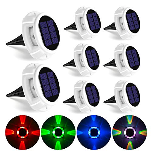 GIGALUMI Solar Dock Lights Outdoor, Led Deck Lights with 5 Lighting Modes, Bright RGB Color Waterproof Driveway Lights for Garden, Ground, Stair, Patio, Pathway, Landscape（8 Pack）