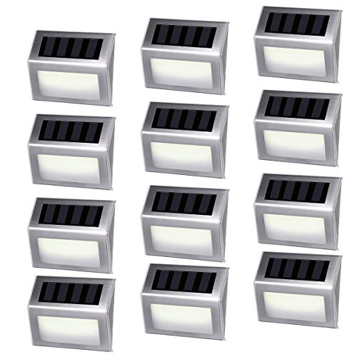 [12 Pack]iThird Solar Powered Step Lights 6 LED Solar Deck Lights Outdoor Warm White Stainless Steel Decoration for Stair Fence Path Auto ON/Off Weatherproof Upgrade