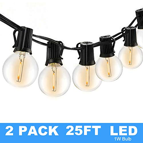 25Ft G40 Globe String Lights with Clear Bulbs,Backyard Patio Lights,Hanging String Lights for Bistro Pergola Deckyard Tents Market Cafe Gazebo Porch Letters Party Decor Indoor Outdoor (2 pack)