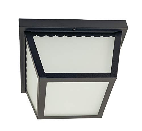 CORAMDEO Square Ceiling Light, Porch Light, Entry, Outdoor Hallway, Damp Location, Built in LED Gives 125W of Light from 12.5W of Power, Black Powder Coat Finish with Frosted Glass