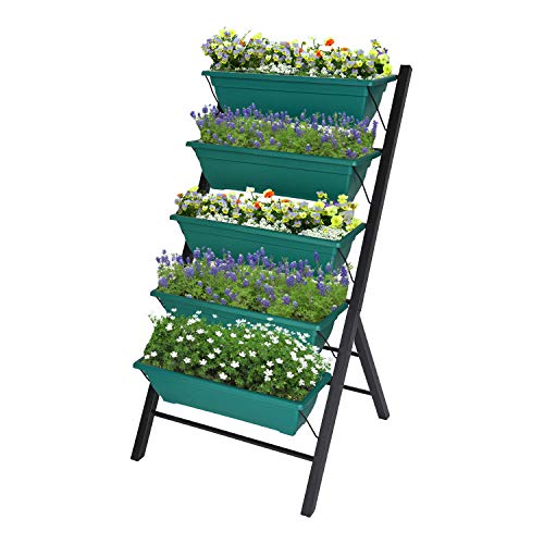 Kinbor Garden Bed Elevated Planter Vertical Patio Freestanding Elevated Planters with 5 Container Boxes for Vegetables Herbs Flowers