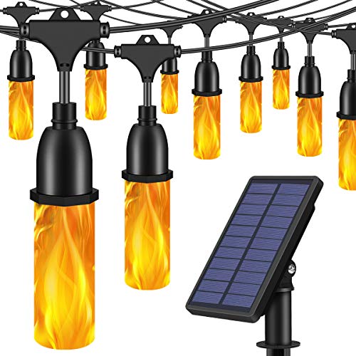 TomCare Solar Lights Flickering Flame Outdoor Solar String Lights 27 Ft USB Charged Waterproof Decorative Hanging Patio Lights Outside Lights LED String Lighting for Patio Garden Backyard