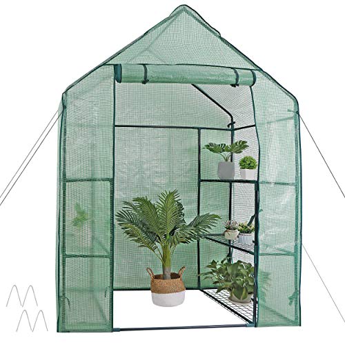 Mini Walk-in Greenhouse 3 Tier 6 Shelves with PE Cover and Roll-Up Zipper Door, Waterproof Cloche Portable Greenhouse Tent-55.9L x 28.3W x 75.59H Inches, Grow Seeds & Seedlings, Tend Potted Plants