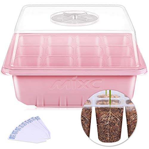 10 Pack Seed Starter Trays, MIXC Seedling Tray Plant Grow Kit Mini Propagator with Humidity Vented Dome and Base for Seeds Starting Greenhouse (12 Cells per Tray)