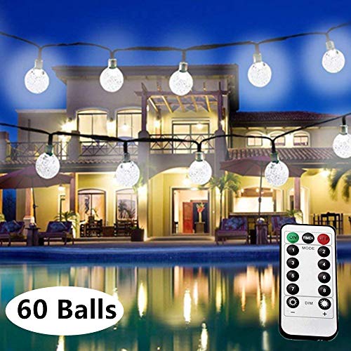 LED Globe String Lights, 33 Feet 60 Crystal Balls Battery Operated String Lights Remote Controller, 8 Modes Outdoor String Lights Home Wedding Birthday Party Garden Indoor Outdoor Use (Cool White)