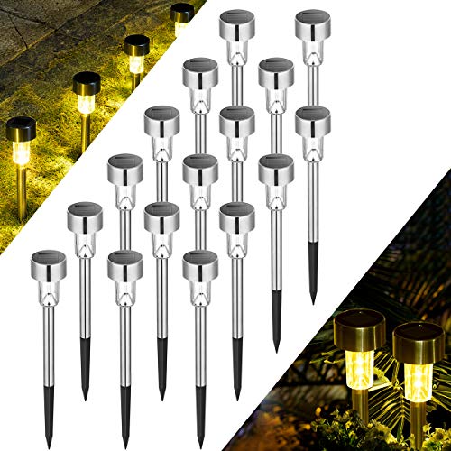 Solpex 16 Pack Solar Lights Outdoor Pathway,Solar Walkway Lights Outdoor,Garden Led Lights for Landscape/Patio/Lawn/Yard/Driveway-Cold White (Stainless Steel)