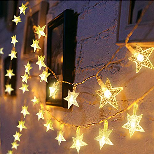 TOFU Twinkle Lights 100 LED Star String Lights, Extendable Waterproof for Wedding Party Home Garden Wall Bedroom Decor, Indoor Outdoor Plug in Fairy Lights Decorations, Warm White