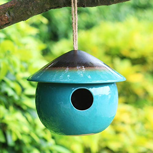 Tenforie Ceramic Birdhouses Bird Hut Hanging Hummingbird Nest for Outdoor -Green