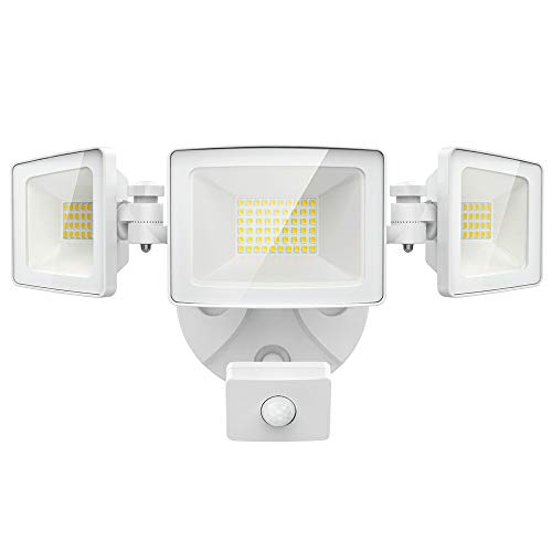 Olafus 50W LED Security Lights Motion Sensor Outdoor, 3 Head Flood Light with Motion Detector, 5500LM, IP65 Waterproof Exterior PIR Floodlights, Outside Motion Lighting for Garage, Yard, 5000K White