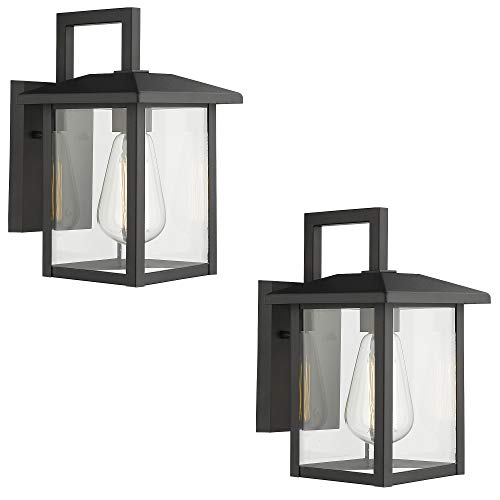 Emliviar Outdoor Lights Wall Mount 2 Pack, Exterior Light Fixtures in Black Finish with Clear Glass, 20064B1-2PK