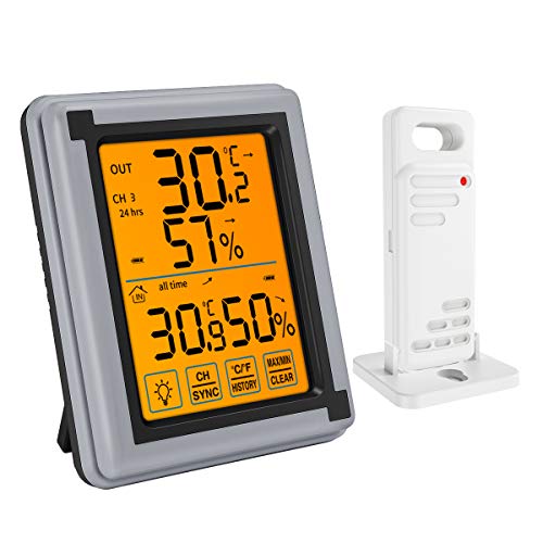 Brifit WA40 Indoor Outdoor Thermometer Humidity Monitor, Wireless Hygrometer with Touchscreen Backlight