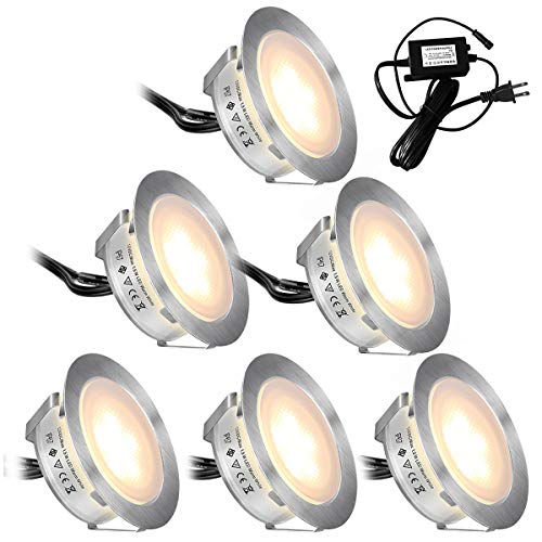 Recessed LED Deck Lights Kits 6 Pack,SMY(Upgrade Version) In Ground Outdoor LED Deck Lighting Waterproof IP67,Low Voltage LED Lights for Garden,Yard Steps,Stair,Patio,Pool Deck,Kitchen Decoration