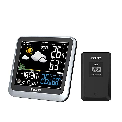 BALDR Color Digital Wireless Indoor/Outdoor Weather Station with Thermometer & Hygrometer, Displays Temperature, Humidity & Barometer. Constant Back-Light with Dimmer. Power Adapter Included
