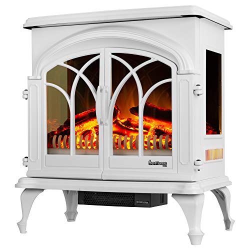 e-Flame USA 28″ XL Denali Portable Freestanding Electric Fireplace Stove – 3-D Log and Fire Effect (White)